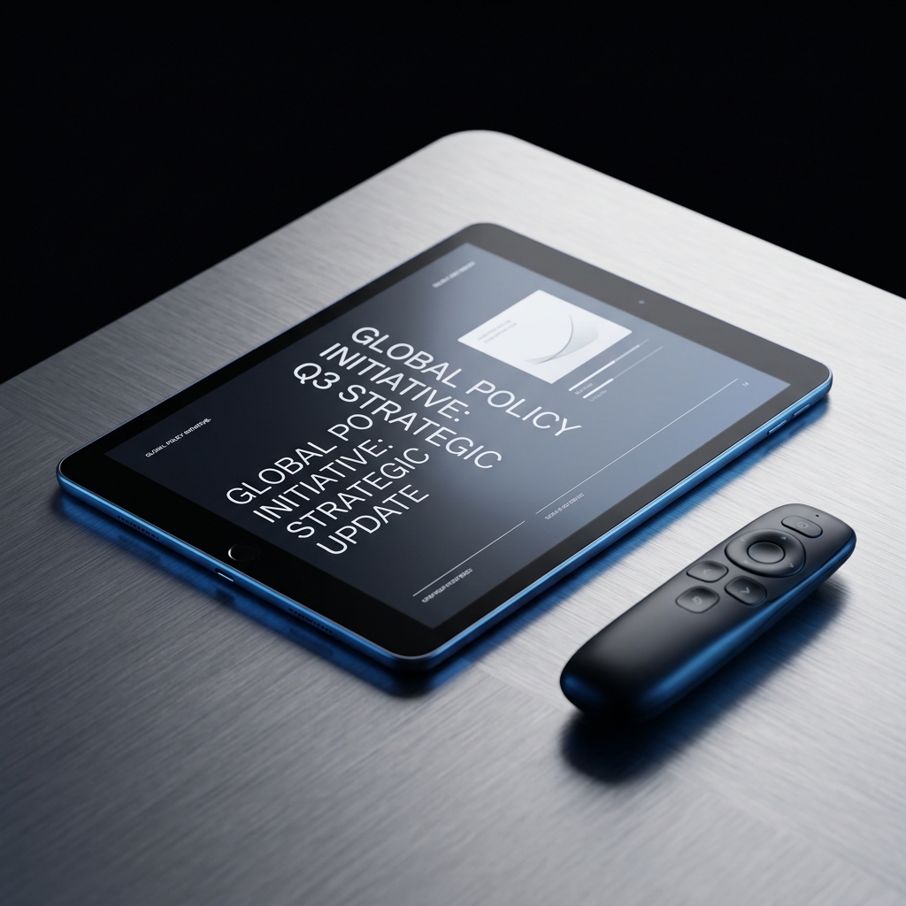 Digital tablet showing government presentation